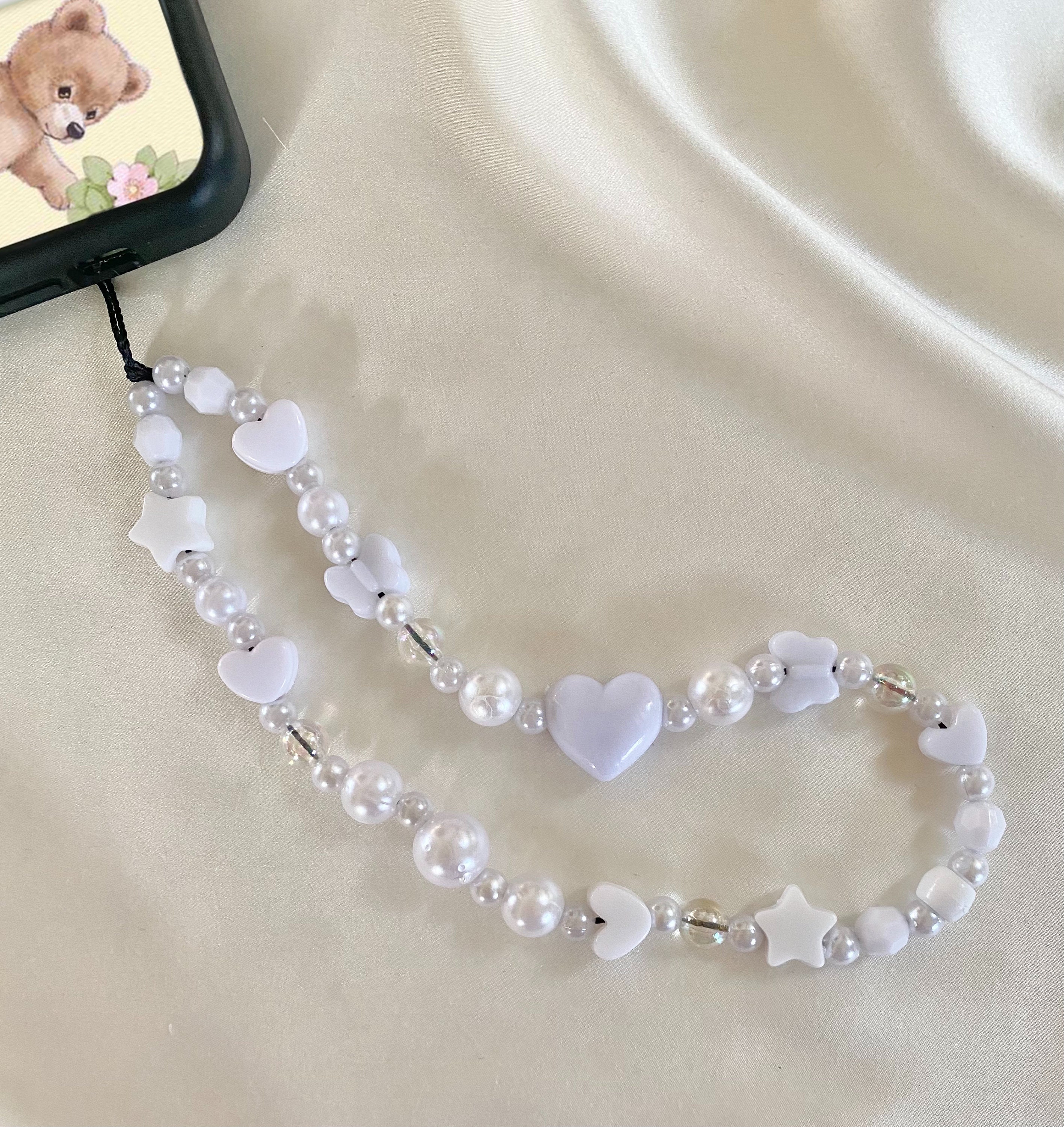White Pearl Phone Charm Strap Etsy