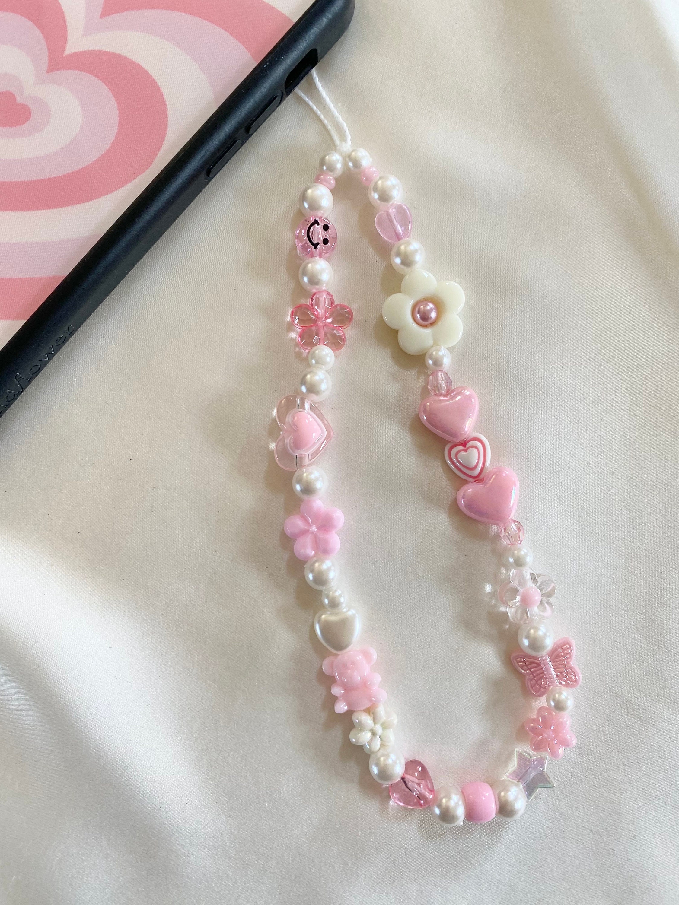 Pink and Beige Pearl Phone Charm Strap/coquette Phone Charm