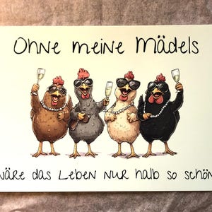 Postkarte Hühner, Hühner, Postkarten, Hühnerpostkarten, Huhn, Freundinnen, Schreibwaren, Postkarte Huhn, Postkarte Tiere, Geschenk, Mädels