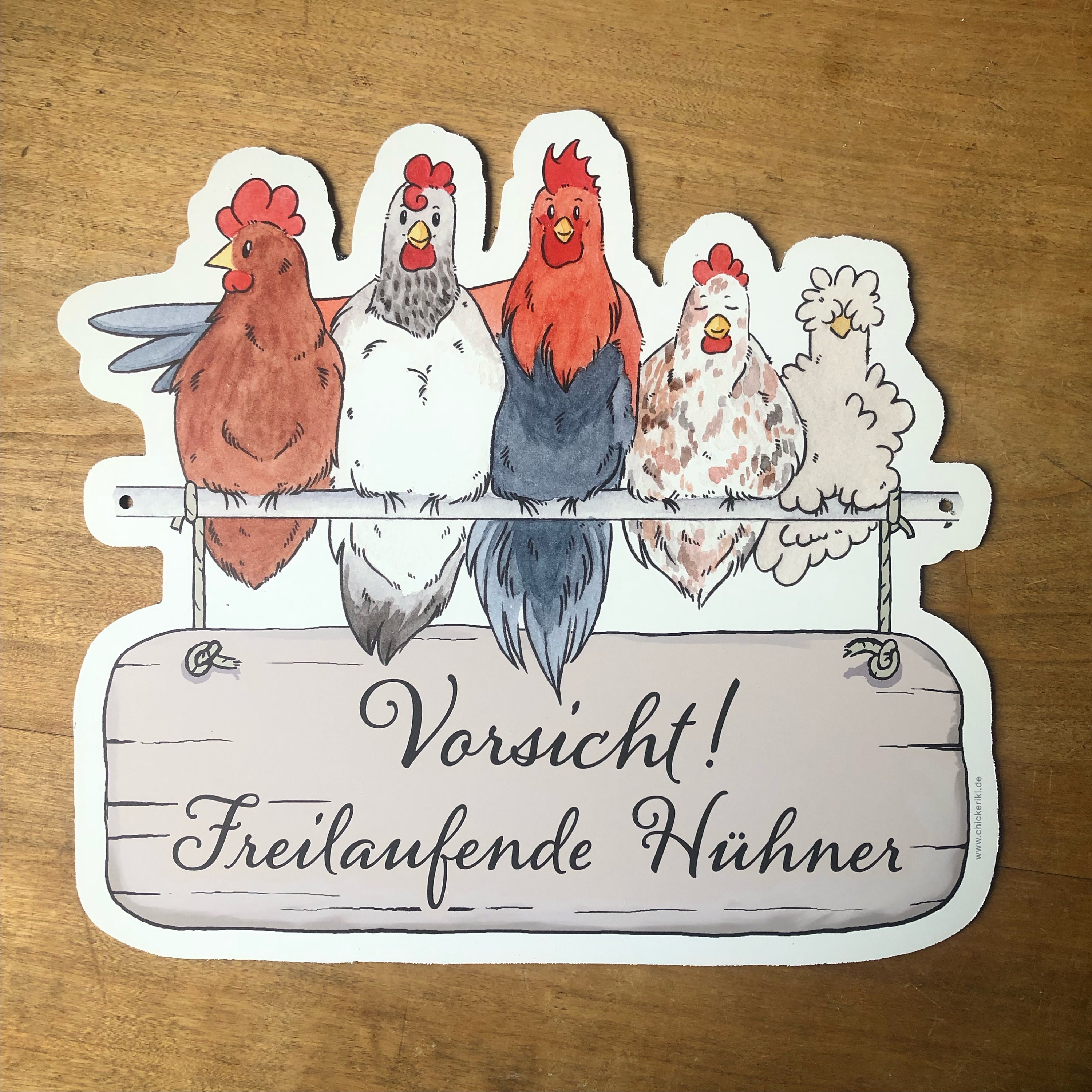 Schild Achtung! Feilaufende Hühner by Linda