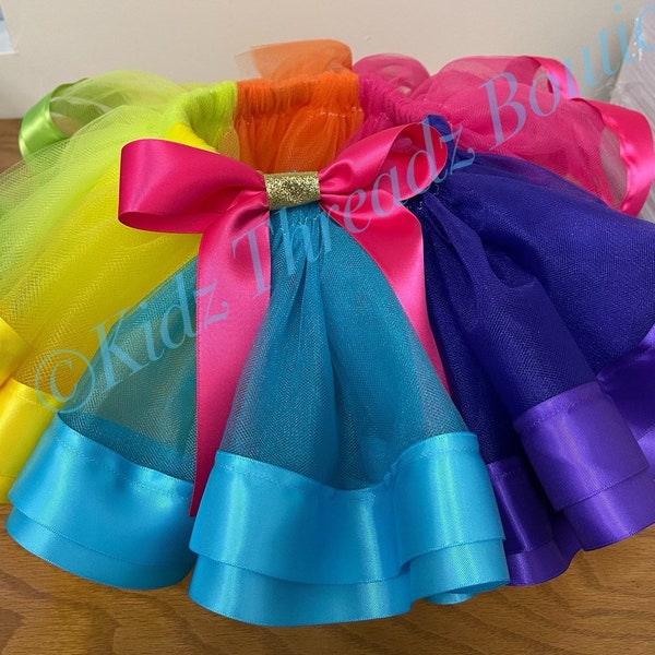 Bright Rainbow Color tutu, 1st Birthday tutu, Ribbon trim tutu,Birthday Girl tutu, Dance tutu, Ballet tutu, Rainbow dance tutu