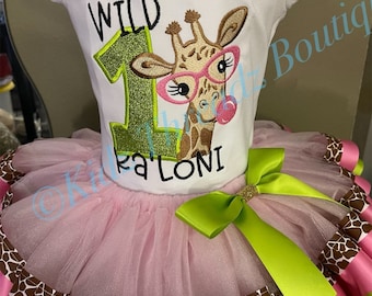Wild one Apple green outfit, Number Birthday outfit, Jungle Birthday Girl, Giraffe Safari bubblegum birthday shirt, Personalized Specialty