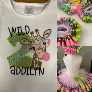 2 Wild tutu outfit, Number Birthday outfit, Jungle Birthday Girl, Giraffe Safari bubblegum birthday shirt, Personalized Specialty Gift