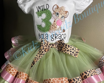 Wild One Cheetah Birthday Outfit, Animal print Tutu, Personalized