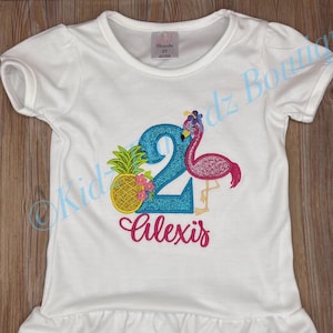 Flamingo Birthday Shirt, Number Hawaiian Pineapple personalized embroidered shirt, 2nd Birthday Girl Shirt, Tropical birthday