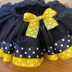 Bee tutu, 1st Birthday tutu, Ribbon trim tutu,Birthday Girl tutu, Dance tutu, Ballet tutu,polka dot dance tutu, Black tutu, Yellow tutu,