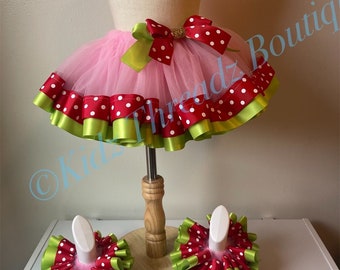 Two sweet tutu, Sweet one, Strwaberry shortcake 1st Birthday tutu, Ribbon trim tutu,Birthday Girl tutu, Dance tutu, Rainbow dance tutu