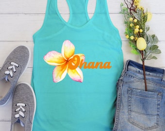 Ohana Racerback Tank | Ohana Means Family | Plumeria Flower Tank | Ohana Flower Tank | Hawaii Plumeria Tank