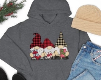 Gnome Christmas Hoodie | Vintage Gnomes Hooded Sweatshirt | Holiday Gnomes Sweater | Plaid Gnome Christmas Hoodie