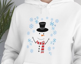 Snowman Holiday Hoodie | Snowflake Christmas Hooded Sweatshirt | Christmas Party Sweater