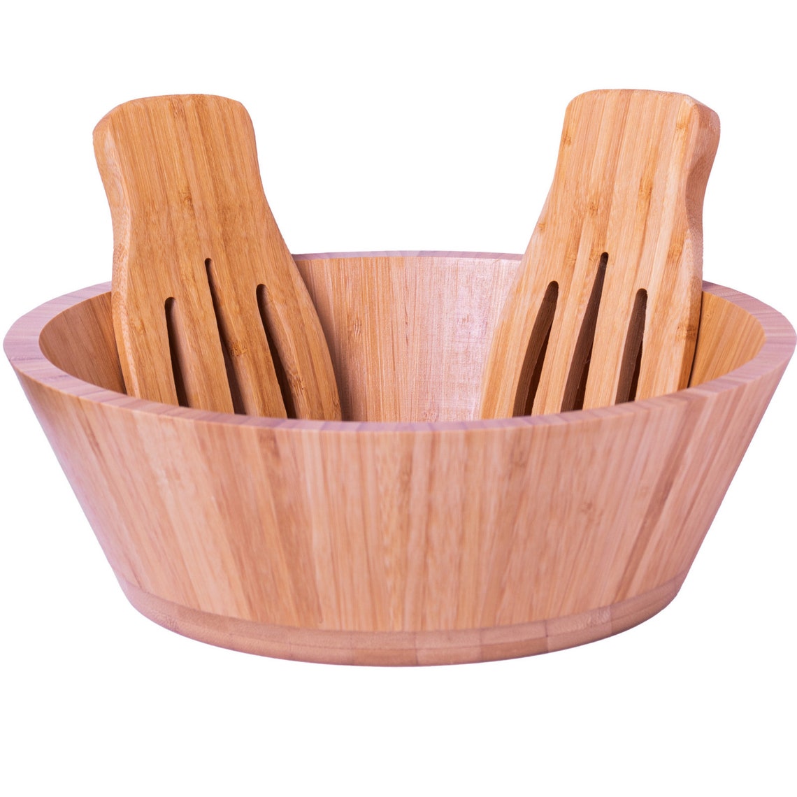 Large Bamboo Salad Bowl /fruit Bowl 30cm With Salad Servers Etsy UK