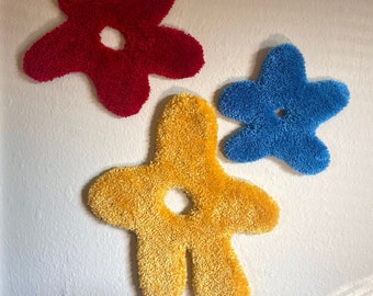 Set of 3 Fuzzy Yarn Wall Flowers, Tufted Wall Rugs, Spongebob Blobs