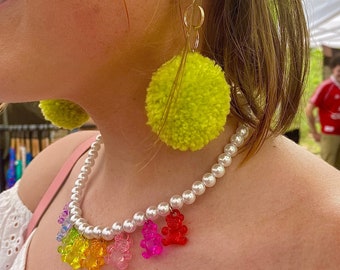 Fuzzy Yarn Ball Earrings, Puffy earrings,