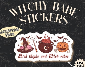 Thick Thighs & Witch Vibes Waterproof Vinyl Sticker, Witchy Sticker, Halloween Sticker, Fall Sticker, Cute Halloween Sticker, Kindle Sticker