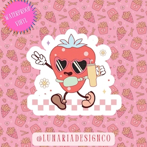 Groovy Strawberry Sticker, Strawberry Girl Sticker, Hippie Fruit Sticker, Water Bottle Stickers, Waterproof Stickers, Kindle Stickers