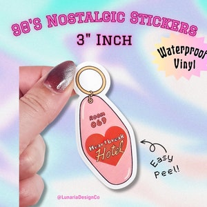 3&quot; 90s Heartbreak Hotel Waterproof Sticker, Retro 90&#39;s Nostalgia Sticker, Glossy Y2k Vinyl Sticker, Easy Peel, 90s Laptop Sticker,