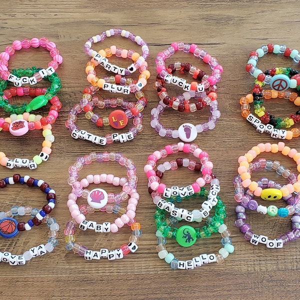 20 Random Kandi Bracelets - Kandi Singles, PLUR, Assorted Beaded Bracelets, Rave Kandi, Friendship Bracelets, Glow Beads, EDC, EDM Kandi