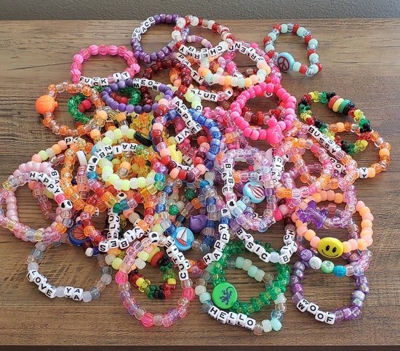 50 Random Kandi Bracelets Kandi Singles, PLUR, Assorted Beaded Bracelets,  Rave Kandi, Friendship Bracelets, Glow Beads, EDC, Rainbow Kandi 