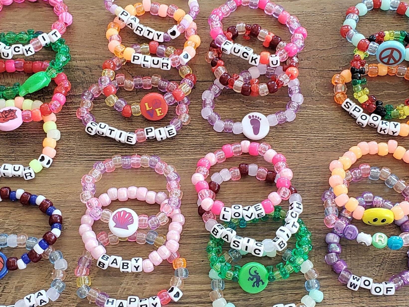 15 Random Kandi Bracelets Kandi Singles, PLUR, Assorted Beaded