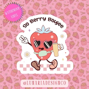 Berry Boujee Strawberry Sticker, Strawberry Girl Sticker, Hippie Fruit Sticker, Water Bottle Stickers, Waterproof Stickers, Kindle Stickers