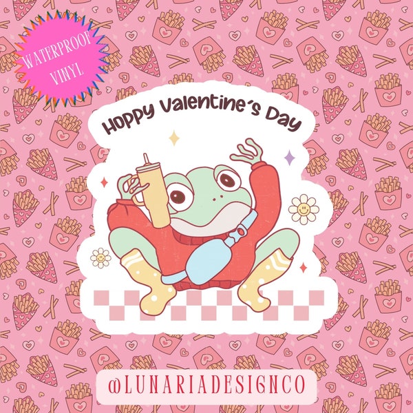 Happy Valentines Day Frog Sticker, Valentines Day Sticker, Frog Stickers, Water Bottle Sticker, Waterproof Stickers, Kindle Stickers