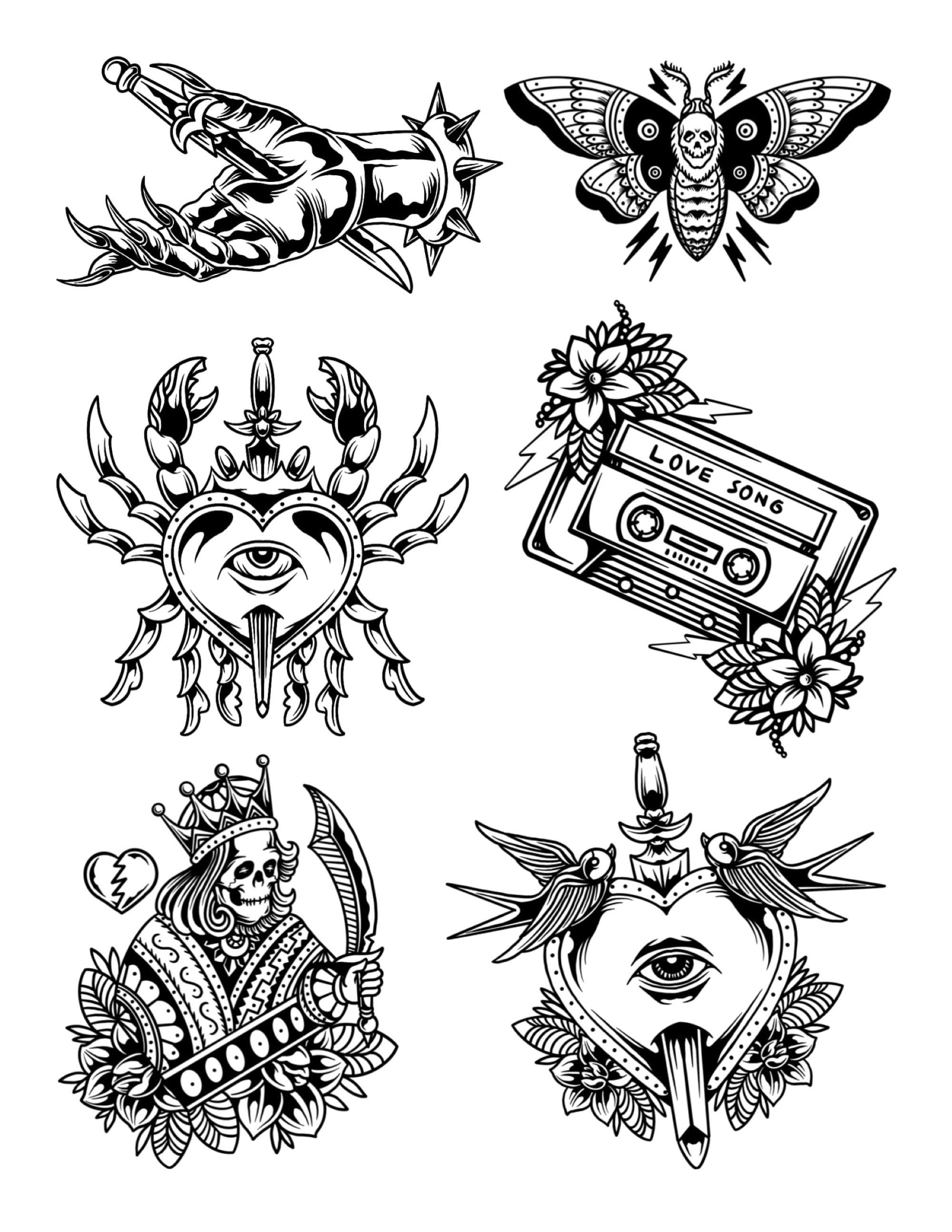 KC Strubbe  Black  grey tattoo flash sheet 2019