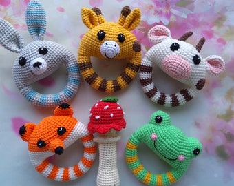 Crochet Fox, Bunny, Giraffe, Caw, Frog, Mushroom