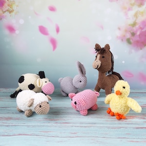 Farm animals, Amigurumi horse, cow, sheep, chicken, rabbit, pig, Farm nursery mobile, Baby gim, gender neutral gift