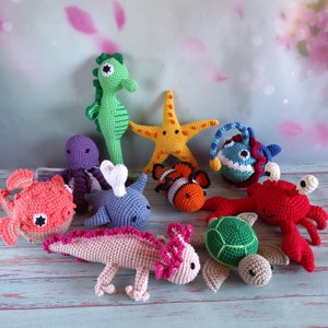 Sea animals set for baby, Marine Animals, toys for mobile, Ocean creature, Crochet fish, crab, jellyfish, whale, seahorse, starfish