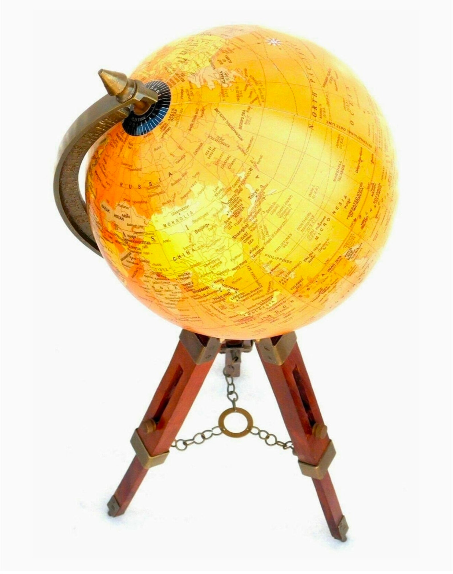 Brass World Globe Ornament With Wooden Stand Nautical Desk Etsy