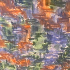 May include: Abstract watercolor pattern featuring brushstrokes in shades of orange, blue, green, and purple. The design has a textured appearance, with overlapping colors creating depth and visual interest. The overall effect is artistic and expressive.