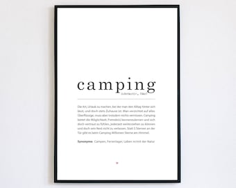 Affiche "Camping" Définition | cadeau pour les campeurs | Décoration caravane, mobil-home, camping-car | vie de van