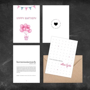 Postkarten, Grußkarten, Postkarten-Set DIN A6: "Happy Birthday" + "Alles Gute" + "Danke" + "Herzensmensch | Set (4 Karten)
