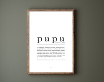 Poster DIN A4 "Papa" Definition | Geschenk Vatertag, Geburtstag, Ostern, Weihnachten | Danke