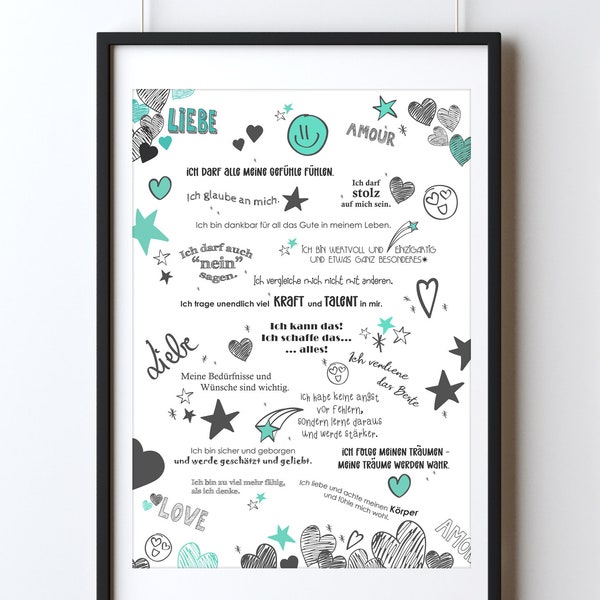 Poster, Bild "Affirmationen für Teenies" Geschenk Teenager/Jugendliche | Affirmationen | positive Glaubenssätze