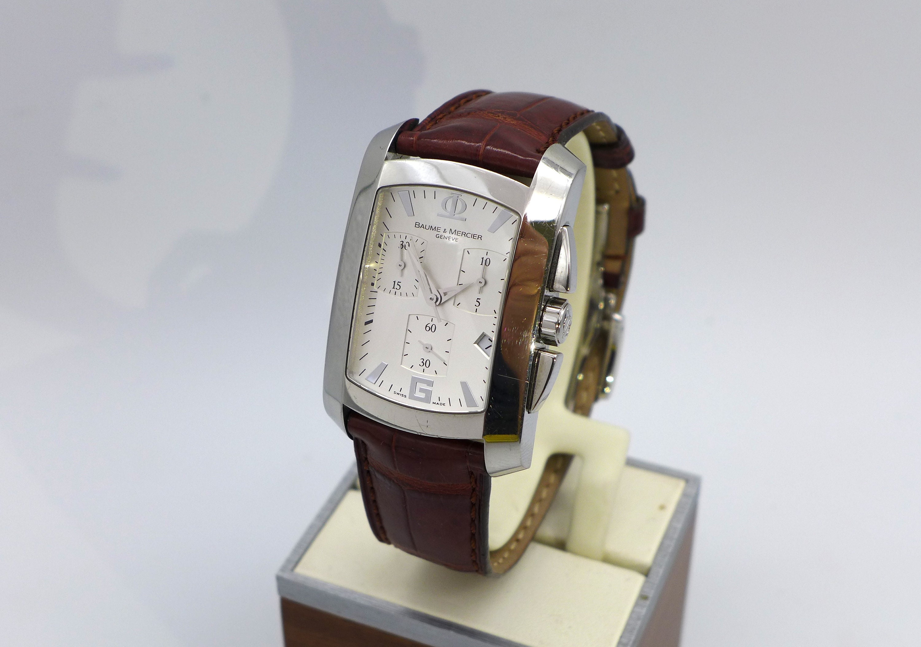 Baume Mercier Geneve Hampton Swiss Quartz 50M Chrono Steel 65448 Wristwatch Etsy Canada