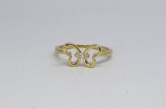 Butterfly Ring 3 Diamonds 14kt Yellow Gold Size 5… - image 1