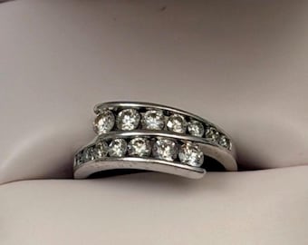 1.00 Carat Natural Diamond Ring, 14k White Gold Journey Band, Size 6