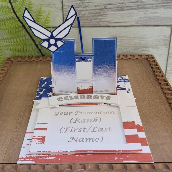 Air Force Officer Rank Congratulations on Promotion Personalized Card - Military Custom Handmade 3-D Card for Air Force O-1 - O-10 Promotion