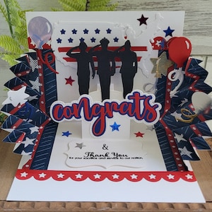 Congratulations on Retirement / Military Congrats - Patriotic Handmade Card - Custom Handmade 3-D Card for Air Force, Army, Marines, USMC