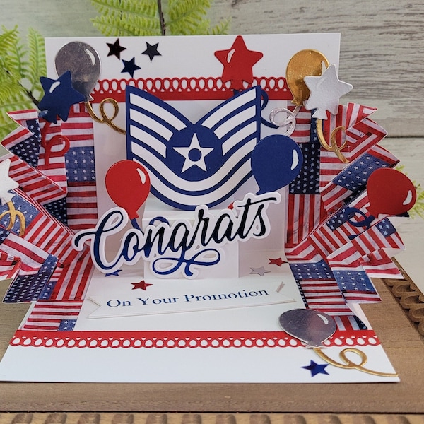 Air Force Enlisted Rank Congratulations on Promotion Card - Military Custom Handmade 3-D Card for Air Force Enlisted E2-E9 Promotion