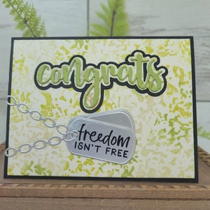 Military Congratulations on Promotion or Retirement -  US Flag & Dog Tags Congrats Promotion Card -Handmade Card Air Force, Army, Navy, USMC
