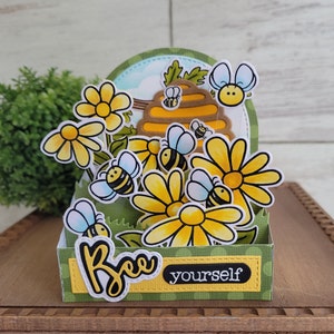 Bee Yourself Pop Up Box Card - 3D Encouragement Box Card with Bees - Delightful Card for Friend - Handmade Box Card for Kids - Special Card