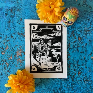 The Fool — Handmade coyote tarot print on paper