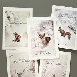 Weihnachtskarten "Winter Wonderland" | Fuchs, Hirsch, Eichhörnchen, Reh, Hirsch, Winter, Tiere, Winterwelt
