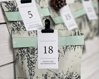 Adventskalender Set "Rentierwald Vintage Grau" zum Befüllen | 24x Papiertüten und 24x Adventszahlen