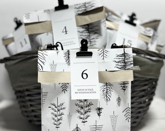 Adventskalender-Set "Christmas Tree White" zum Befüllen | 24x Papiertüten und 24x Adventszahlen