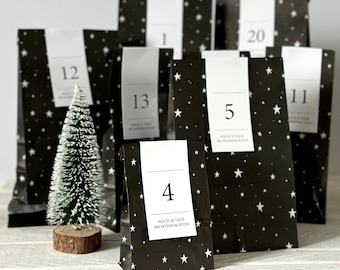 Adventskalender Set "Sterne" zum Befüllen | 24x Papiertüten und 24x Adventszahlen