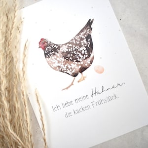 Postkarte A6 Huhn Aquarell „Frühstück“ Blumenhuhn | Grußkarte, Klappkarte, Spruch, Geburtstagskarte