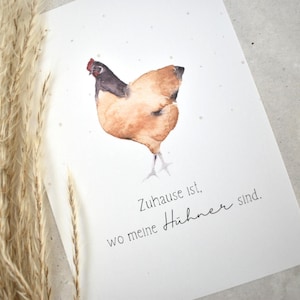Postkarte A6 Huhn Aquarell „Hühner Zuhause“ Vorwerkerhuhn | Grußkarte, Klappkarte, Spruch, Geburtstagskarte